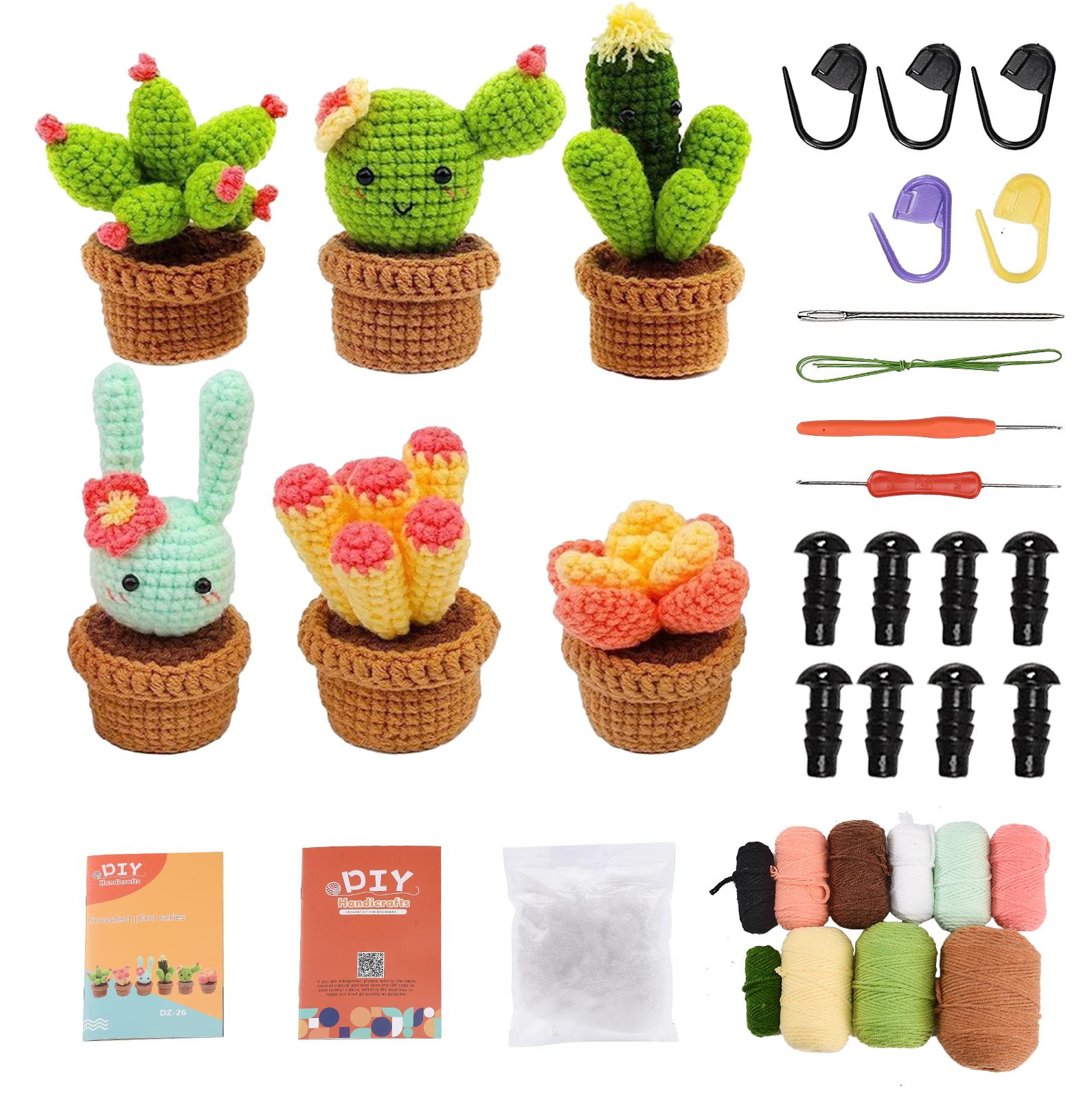 UnboxG Häkelset Kaktus 6er Set, Komplettes DIY Amigurumi Starter Kit mit Wolle, Haken, Anleitung & Video-Tutorials für Anfänger