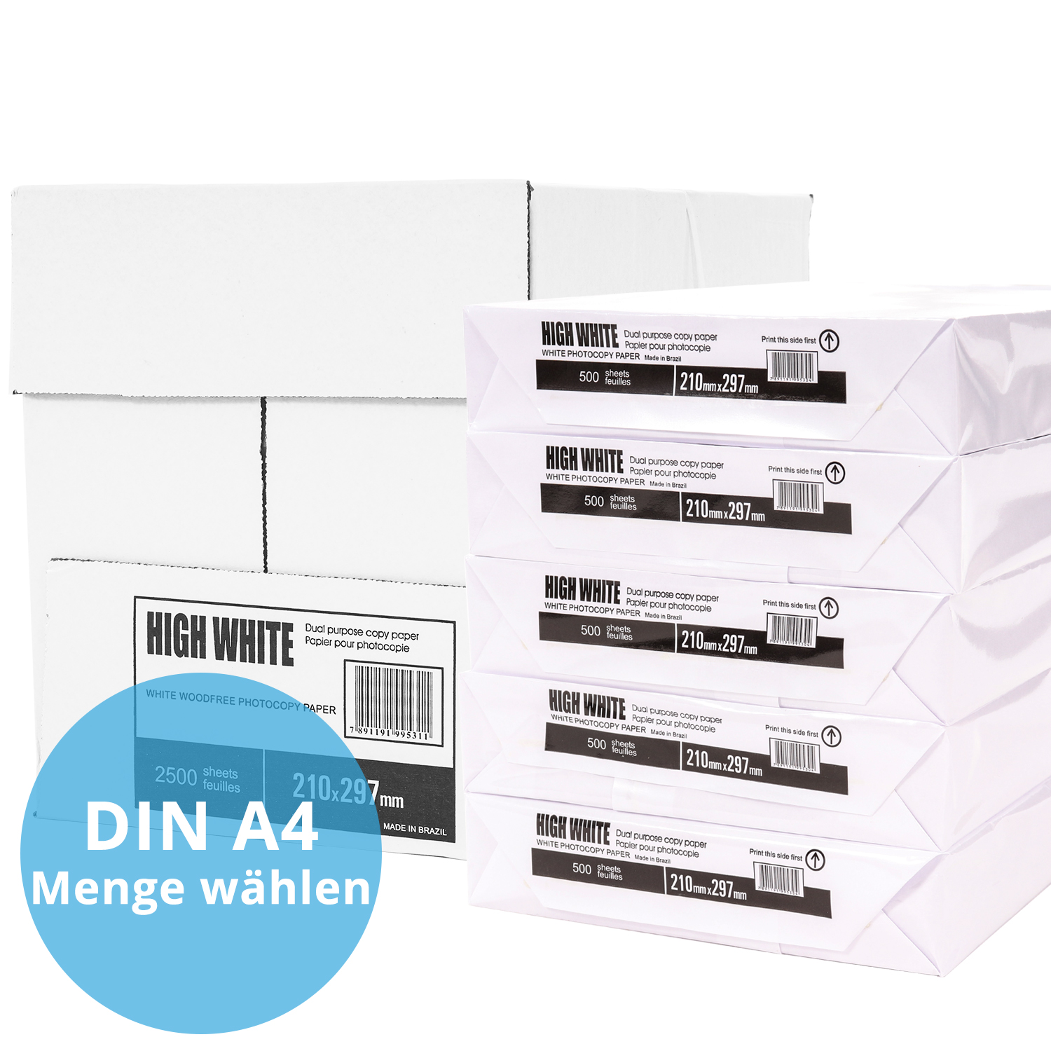 Niceday Kopier   Druckerpapier DIN A4 75 g m2 Weiß Box mit 5 Pack à 500 Blatt 