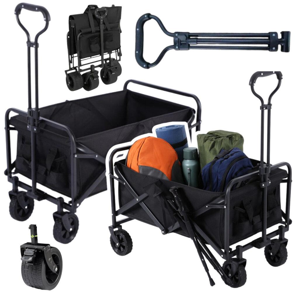 Leantoys Faltbarer Garten- und Strandtransportwagen, Schwarz, 120 l