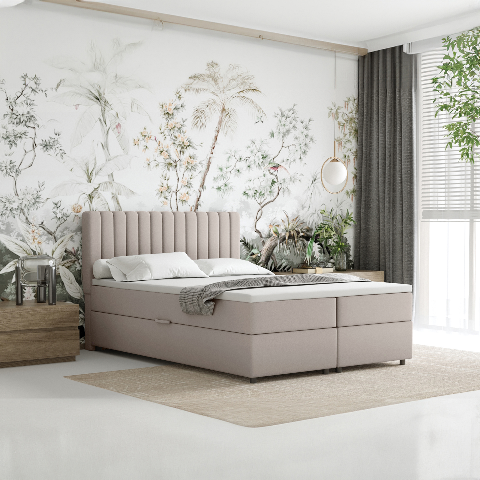 Boxspringbett 140x200 EVEREST, mit Topper, mit Bettkästen, Doppelbett, Dunkelbeige, Panda Möbel