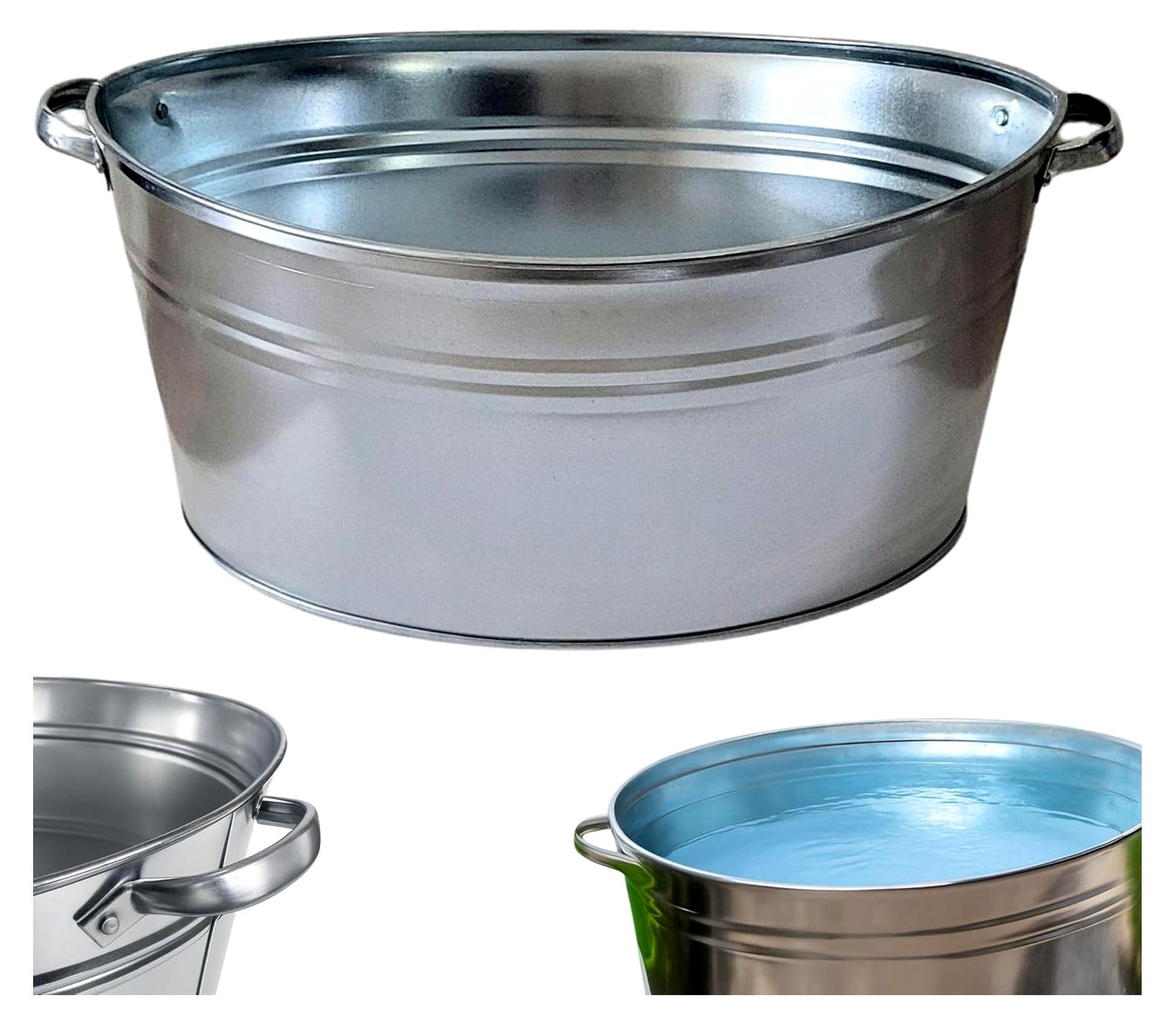 Markenlos Große ovale Zinkwanne - wasserdicht 40 Liter mit stabilen Griffen zum Bepflanzen und als Miniteich