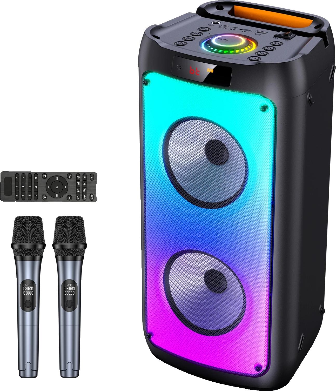 Bluetooth reproduktor, karaoke zariadenie, prenosný so svetlami RGB, strieborný