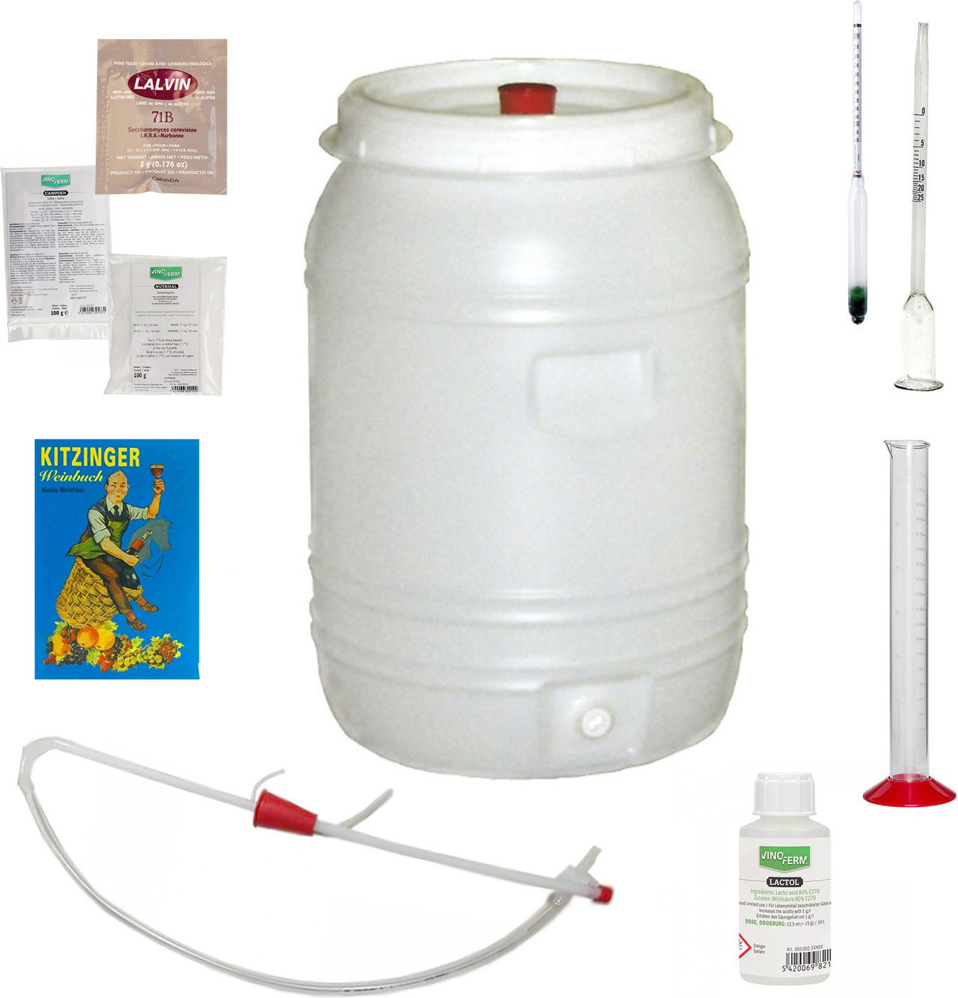Wein selber machen, Wein starterset, Weinbrauset, Weinherstellung starterset - mit Fass Kunststoff 60L, gross