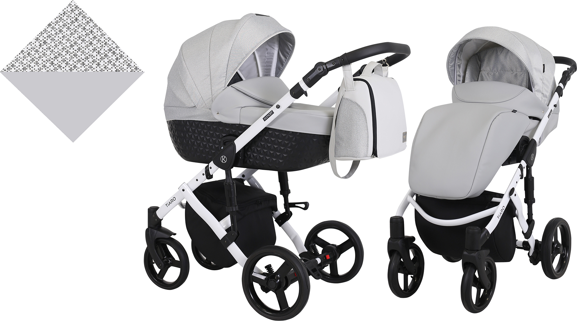 Kinderwagen TIARO Sportwagen Babywagen Babyschale Komplettset Kinder Wagen Set 2 in 1 (Grau, Rahmenfarbe: Weiß)