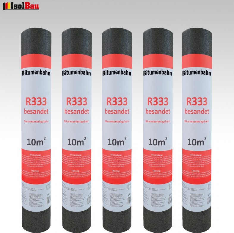Isolbau Dachpappe R333 Besandet 50m2 5 Rollen Bitumenbahn Bitumen-Dachbahn R333-50