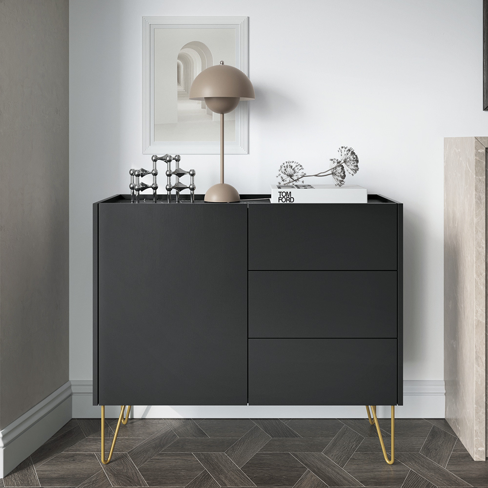 Lomadox Sideboard 97cm in graphit, HERMOSILLO-160, Oberboden in Marmoroptik HARMONY-KSZ-97-CM