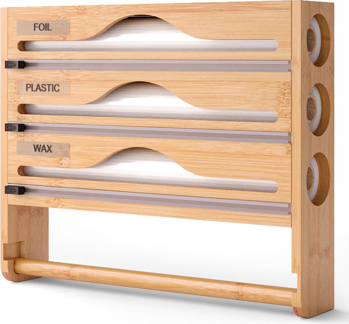 Einemgeld Organizer für Alufolie und Frischhaltefolie, Wandhalterung für Papierhandtücher, 5-in-1-Spender mit Schneidevorrichtung für Frischhaltefolie, Backpapier, Alufolie und mehr – ideal für die Küchenorganisation und Aufbewahrung. K-PCXJ-20251128-59