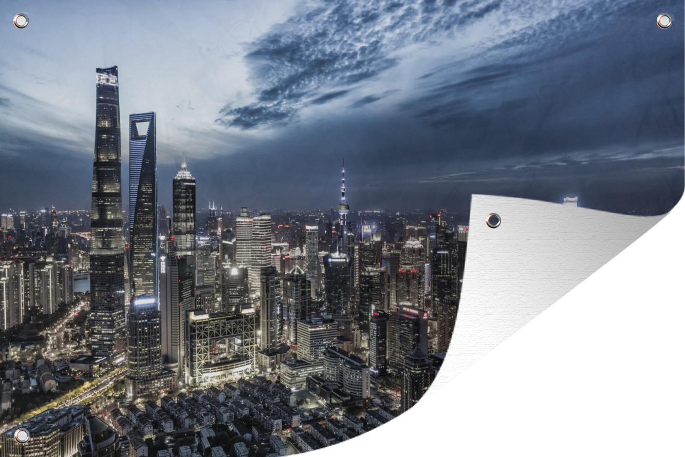 MuchoWow® 90x60 cm Outdoor-Poster Gartendeko Sichtschutz Garten Poster für den Garten Skyline des Finanzdistrikts von Shanghai 133|17128471