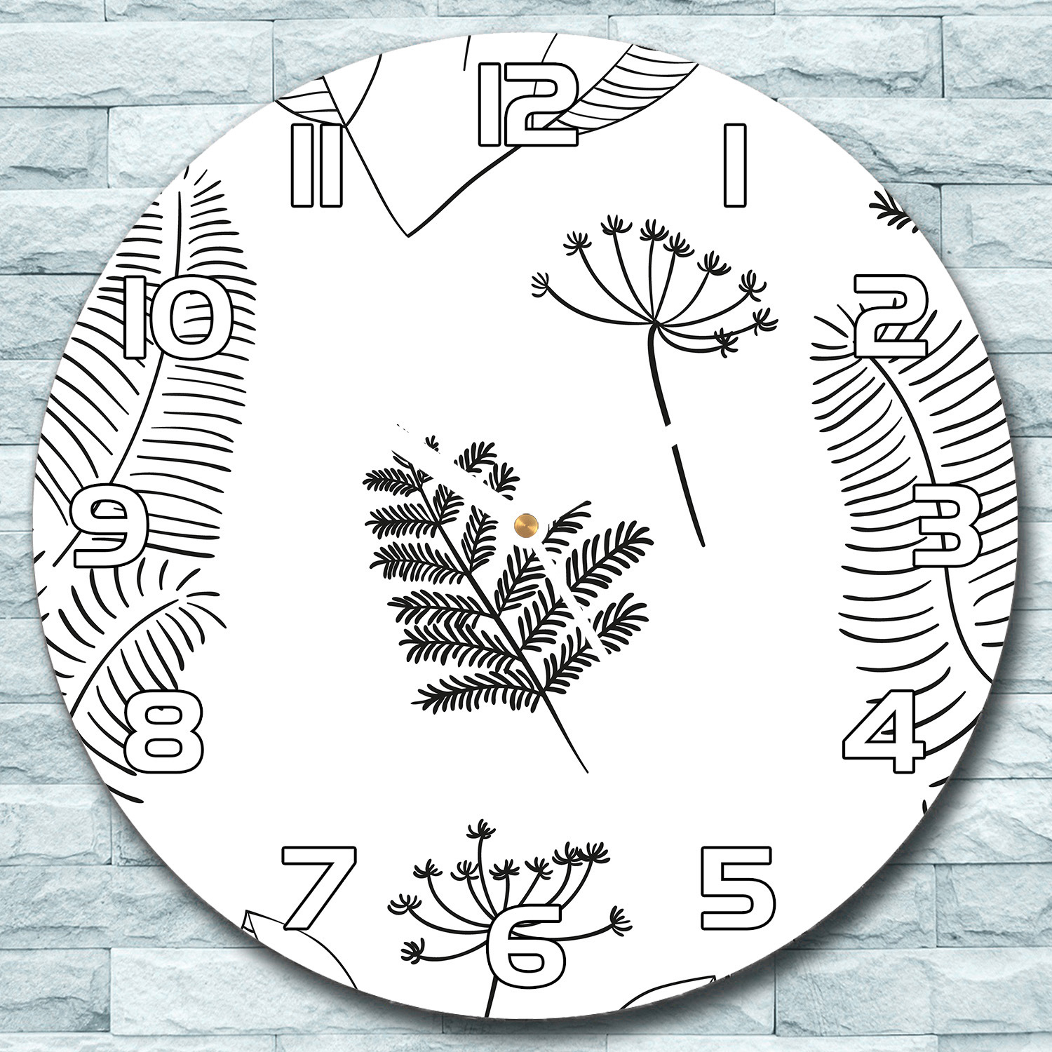 coloray Wanduhr aus Glas Rund fi 30 Vektor Pflanzen Quarz Deko Schlafzimmer Büro zso-white-f30-lenarte-197