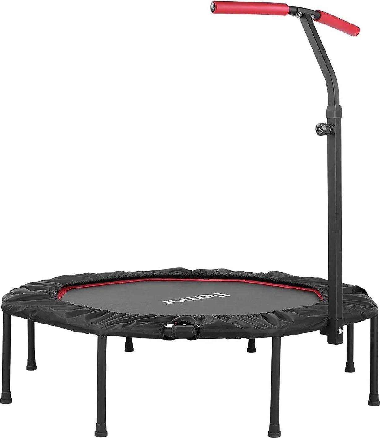 Fitness trampolína - Skladacia trampolína pre dospelých - Ø127 cm - Výškovo nastaviteľná rukoväť - Vnútorná/ vonkajšia - Gumové nožičky - Červená