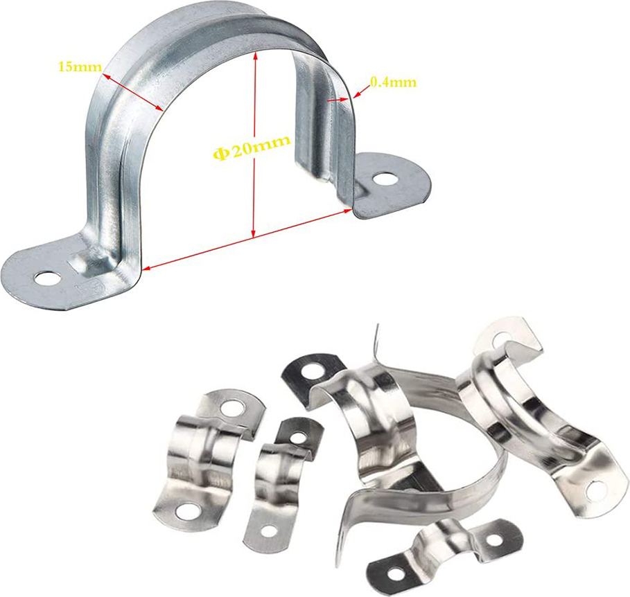 Cocosity 20 Stück Rohrschelle 304 Edelstahl Rohrschellen U-förmige Rohrschellen Sattelschelle Zwei-Loch-Rohrschelle Spannschellen Schlauchschelle