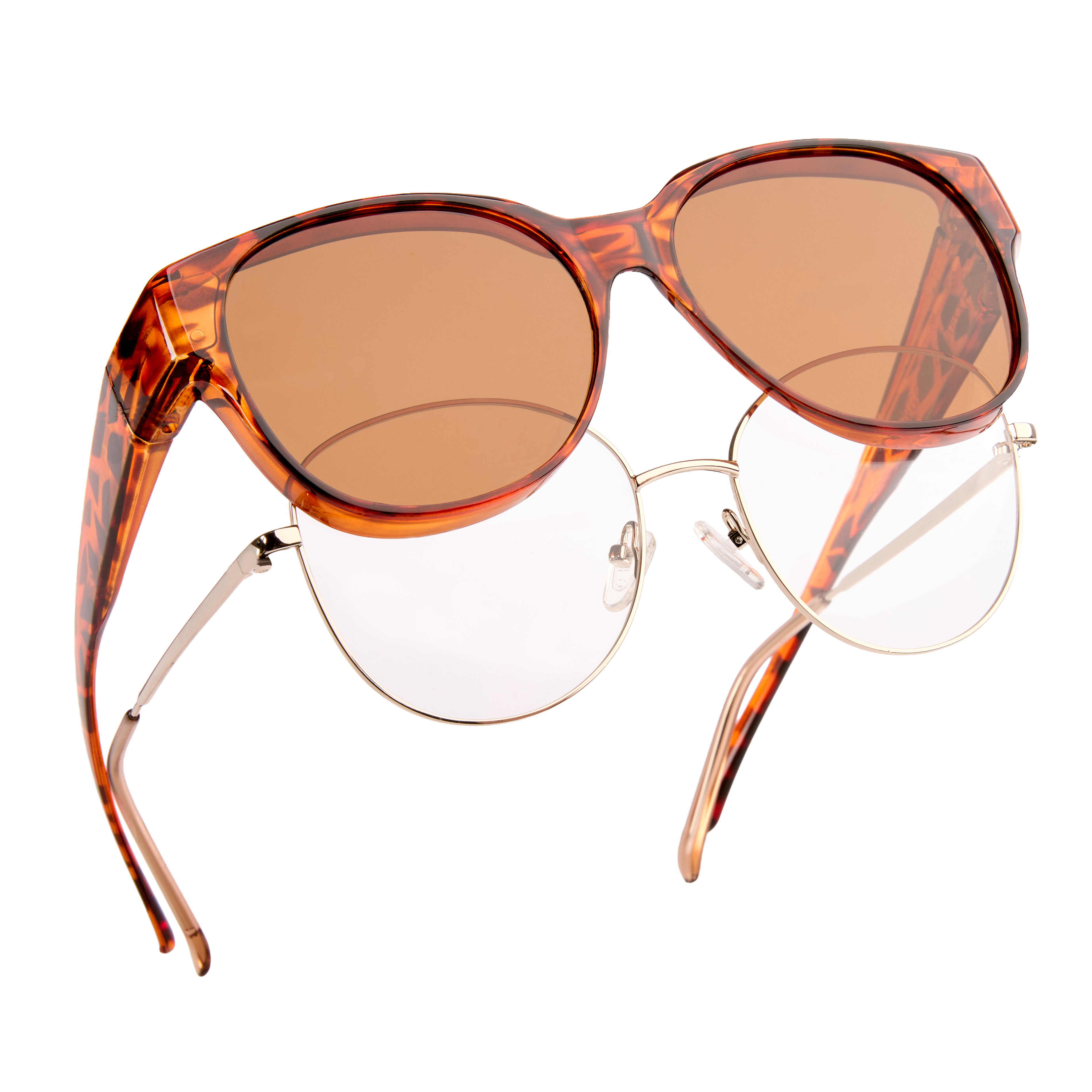 FALINGO Sonnenbrille Überzieh Sonnenbrille Überziehbrille FASHION EDITION polarisiert UV400 (Leopard)