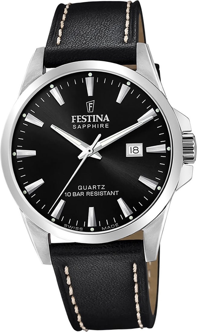Festina pánske hodinky kožené čierne Festina Swiss Made náramkové hodinky D2UF20025/4