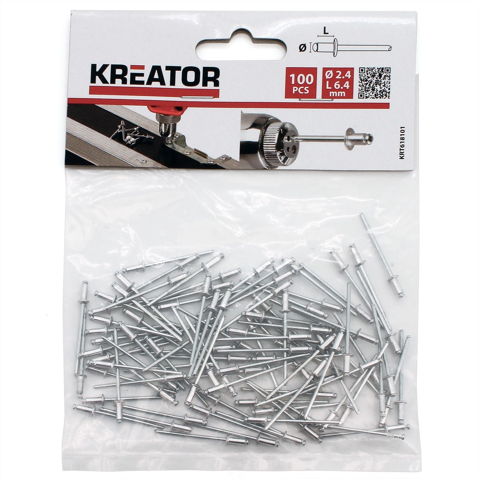 VARO Kreator Blindnieten Stahl 100 Stk Nieten Stahlnieten Popnieten ø 2,4 x L 6,4 mm - ø 2,4 x L 6,4 mm KRT618101