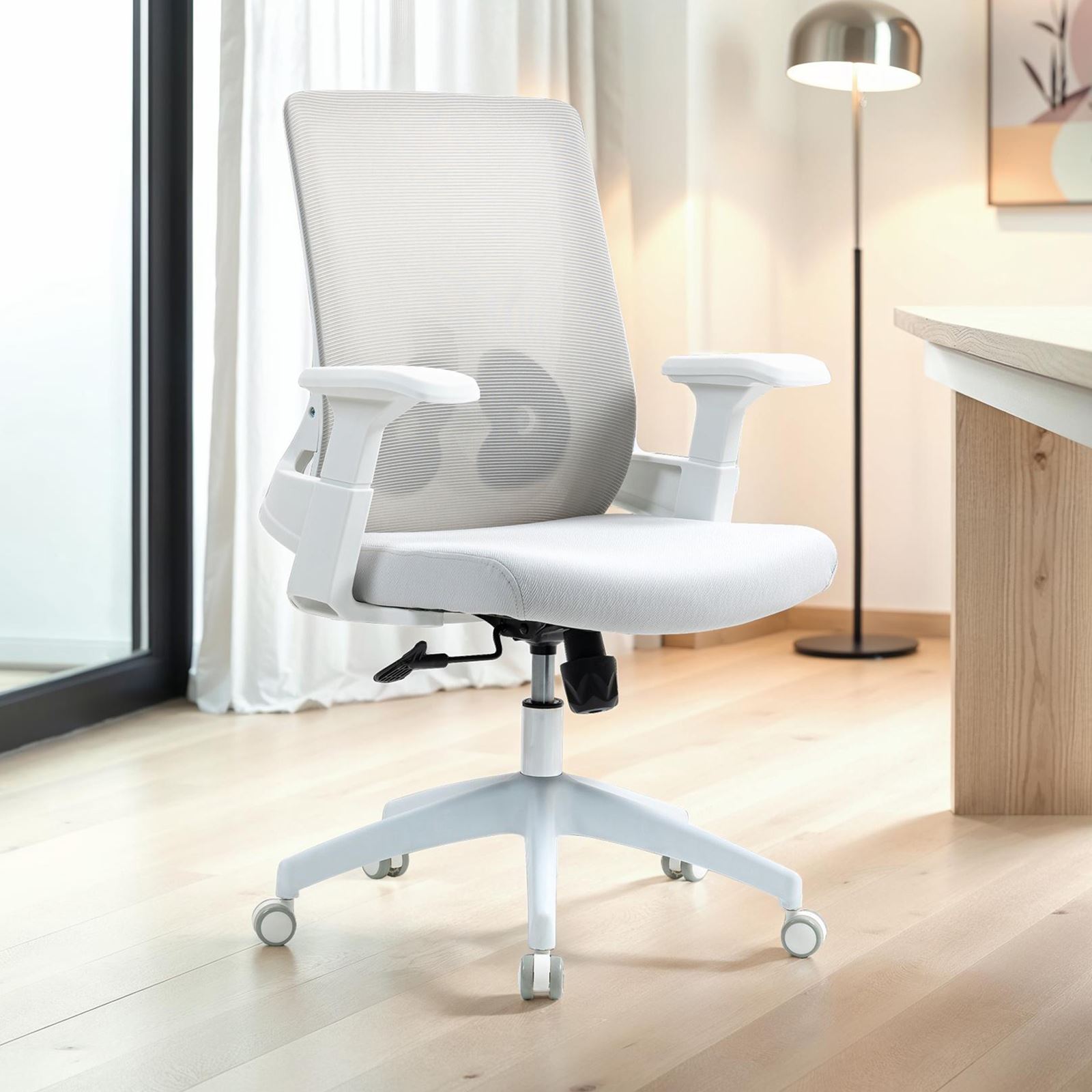 IDIMEX Bürodrehstuhl CAPVAL höhenverstellbar mit Lendenstütze, weiß - ergonomischer Schreibtischstuhl mit Mesh-Rücken, moderner Drehstuhl, bequemer Bürostuhl für Home-Office [bis 120 kg] 96023