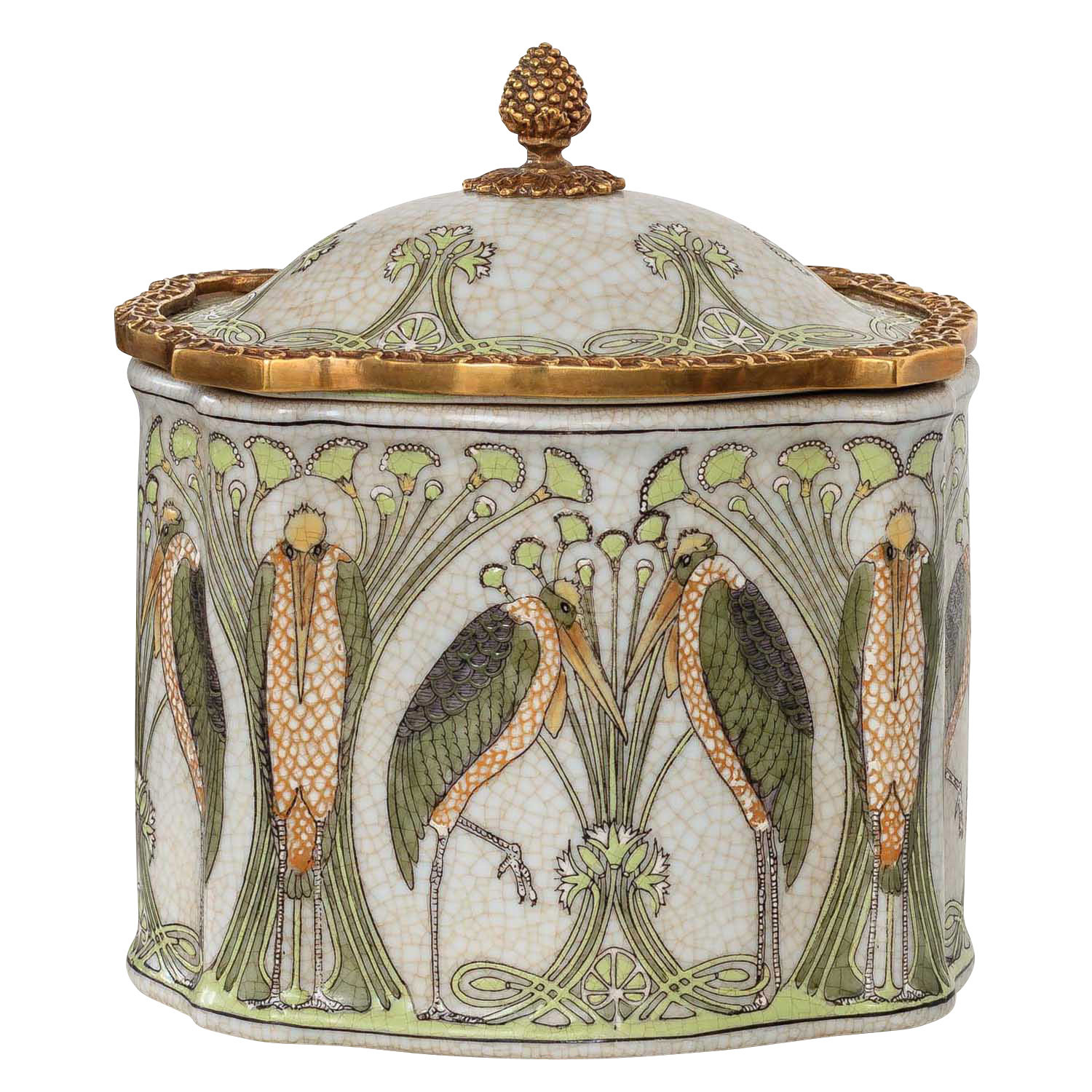 Aubaho Dose Vogel Porzellan Messing Skulptur Antik-Stil 17cm
