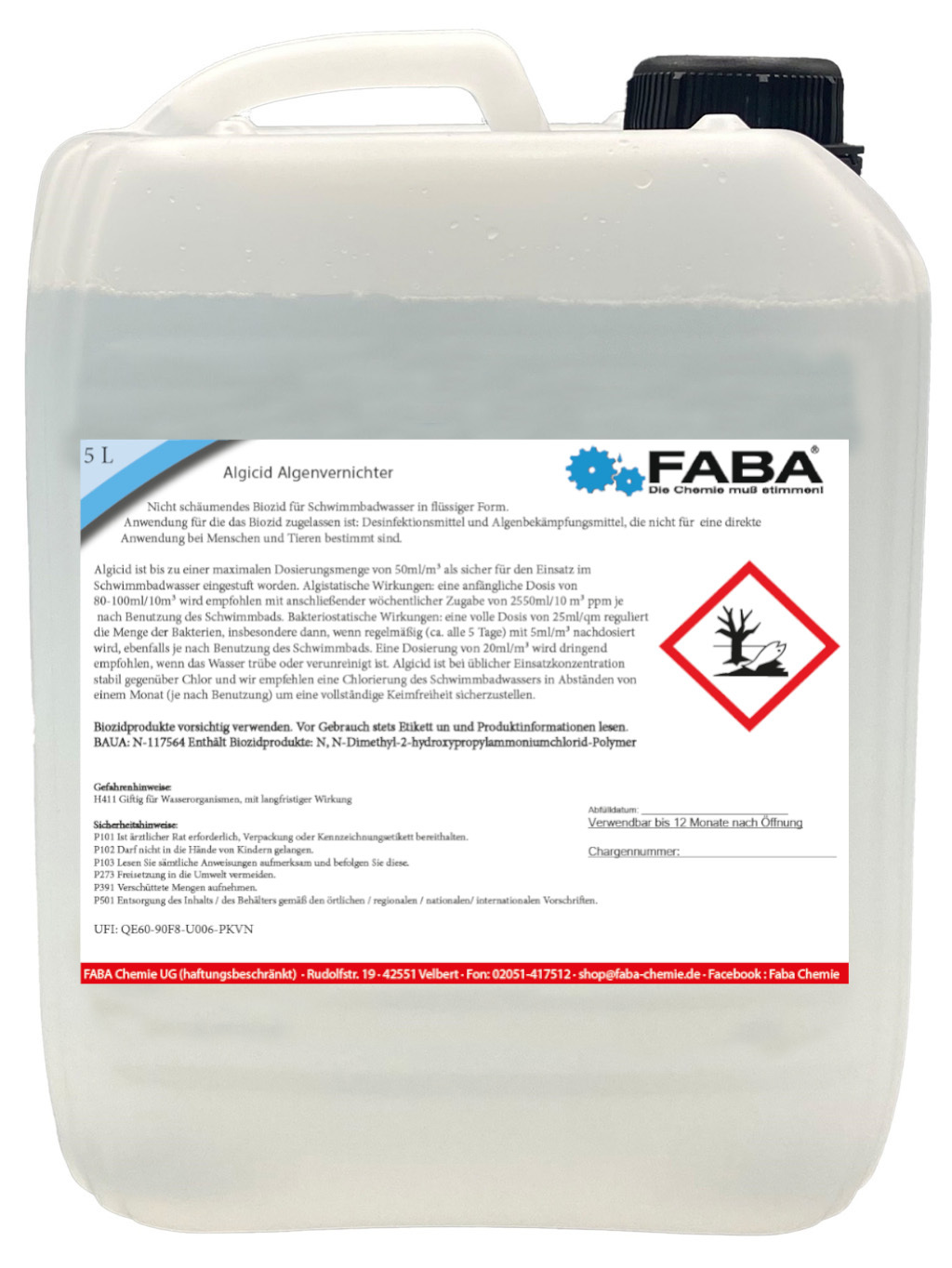 FABA Chemie FABA Algizid, Algicid, Algenverhütung, Algenex 5 Liter N-117564