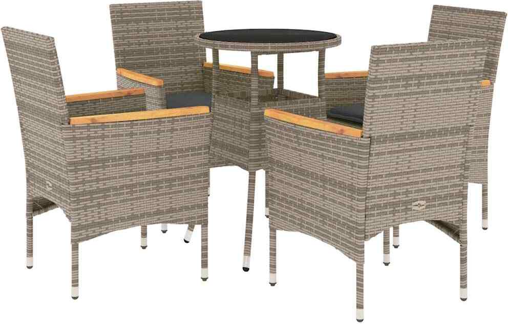 vidaXL 5-dielny záhradný jedálenský set s vankúšmi sivý polyratan a sklo