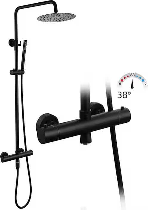 Domotechnika | Duscharmatur Falcade - 118 Cm - Schwarz Matt - Modernes Design - Thermostatfunktion