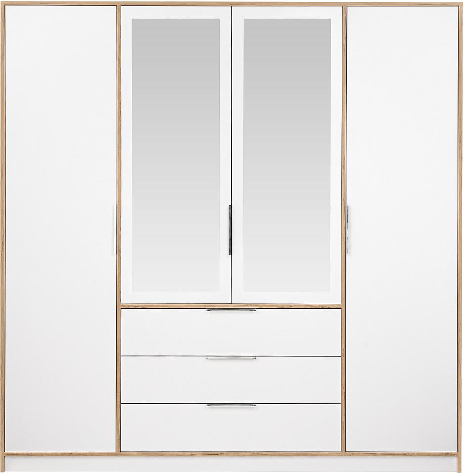 Vente-unique 4-türiger Kleiderschrank mit 3 Schubladen - Mit Spiegeln - 196 cm breit - Natur und weiß - LAMIKI