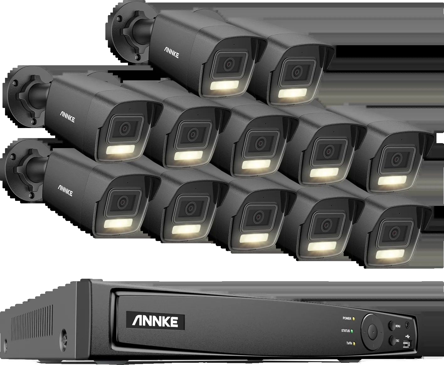 Bezpečnostný kamerový systém POE, rozlíšenie 3K, inteligentná technológia dvojitého osvetlenia, 16CH NVR 12 ks Kits-d, žiadny