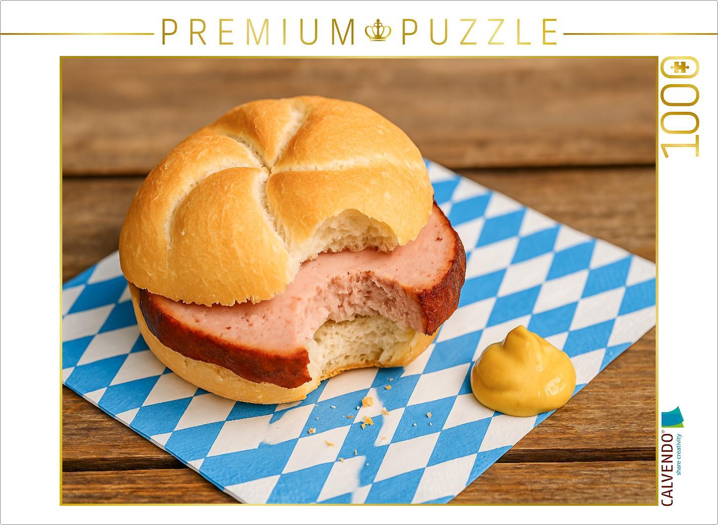 CALVENDO Puzzle Angebissene Leberkässemmel mit Leberkas und Senf | 1000 Teile Lege-Größe 64x48cm Foto-Puzzle für glückliche Stunden