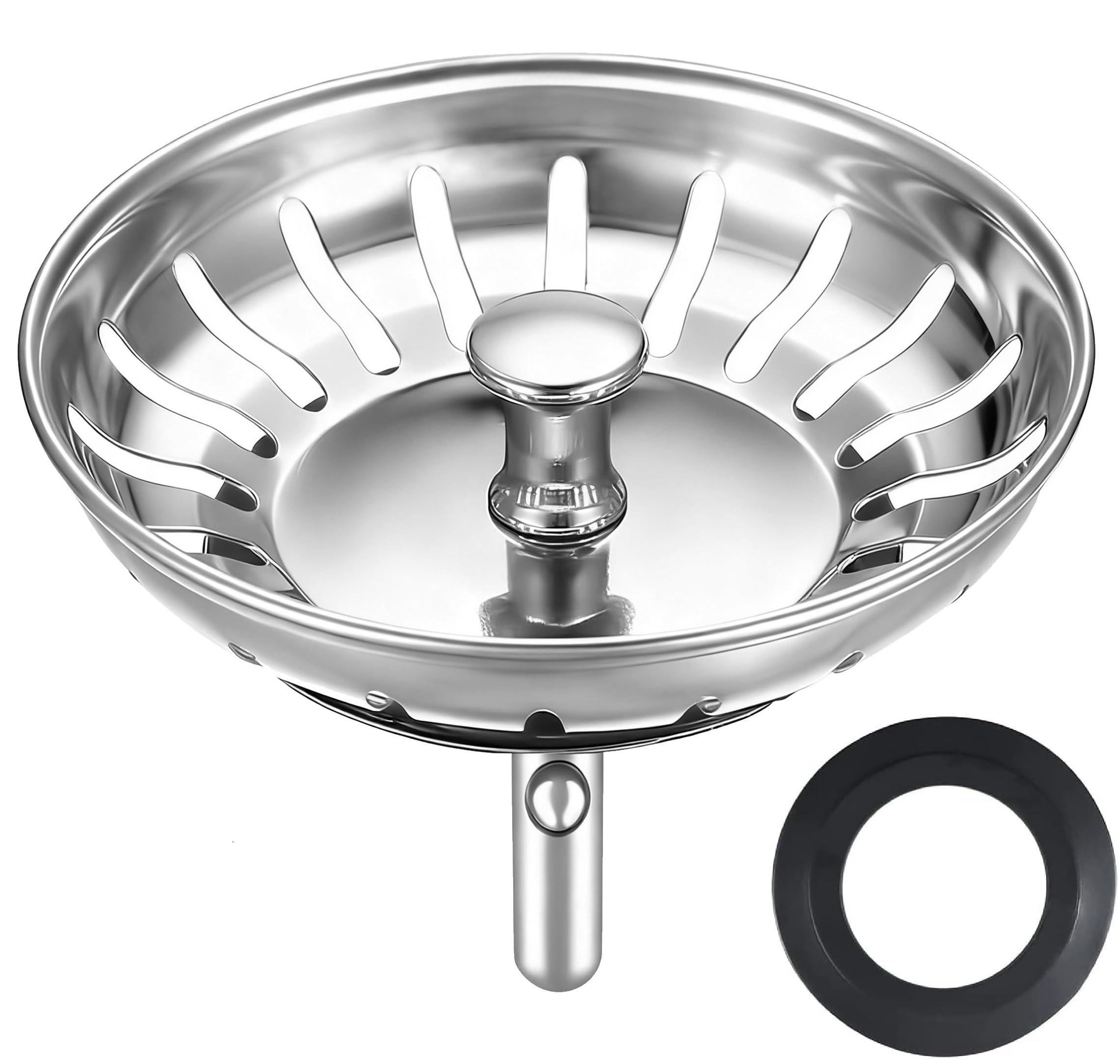 Markenlos Küchenabflussstopfen mit Siebeinsatz Ø 81/82 mm, Abflussstopfen, Siebkorb und Abflusssieb für Küchenabflüsse, Franke Spülenteile, für Abflüsse ab 82 mm, 2 Ersatzdichtungen für den Siebkorb.