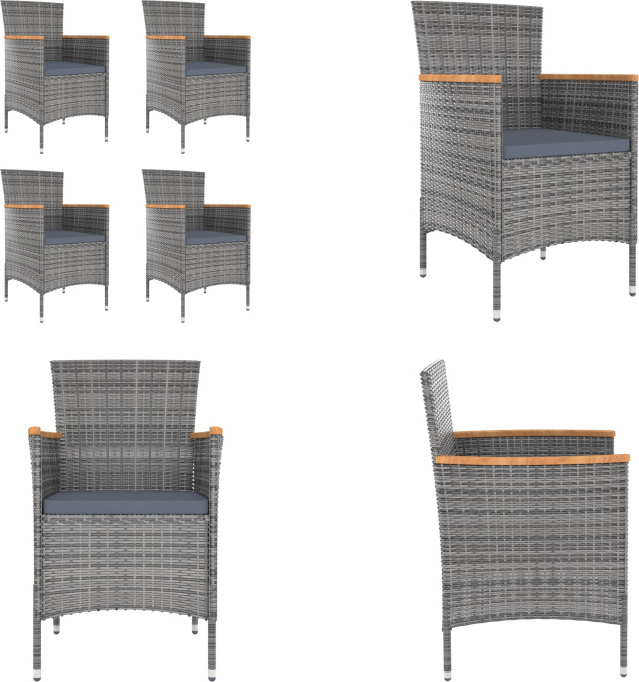 vidaXL Garten Essstühle 4 Stk. Poly Rattan Grau - Garten-Essstuhl - Garten-Essstühle - Gartenstuhl - Essstuhl