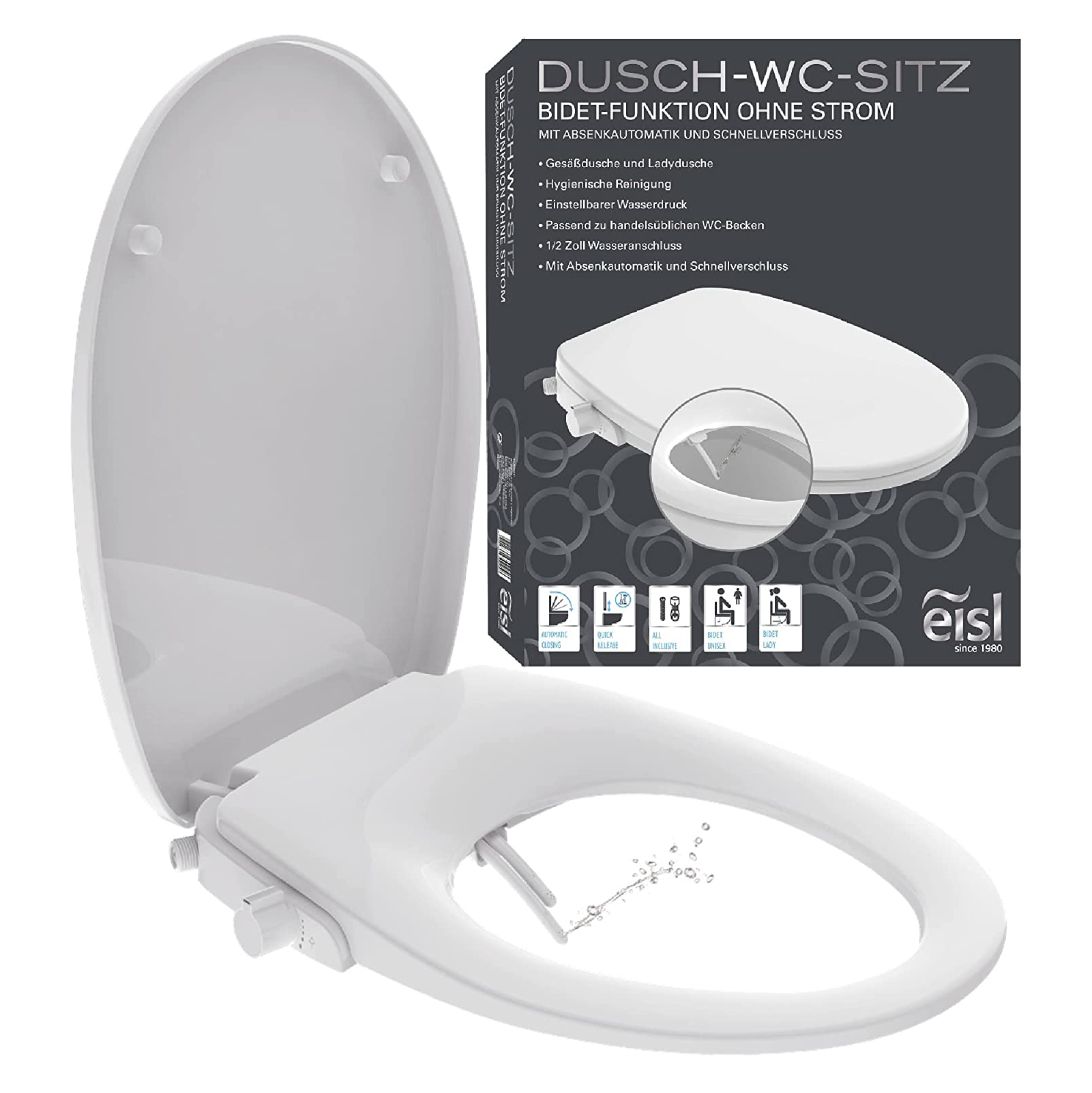 PO Dusche WC Sitz Aufsatz Aquaseat Dusch-WC Weiß Neu
