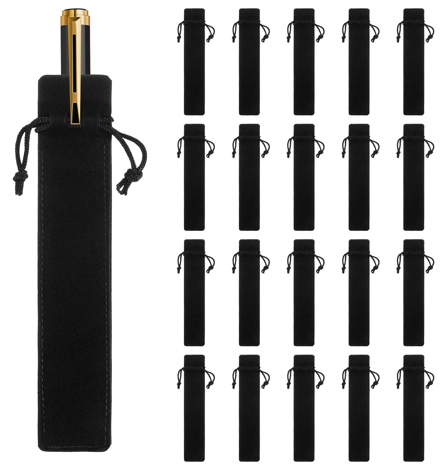 Markenlos 20 schwarze Samtetuis mit Kordelzug für Stifte, Bleistifte und Kugelschreiber – ideales Geschenk fürs Büro oder als Geschäftspartner.