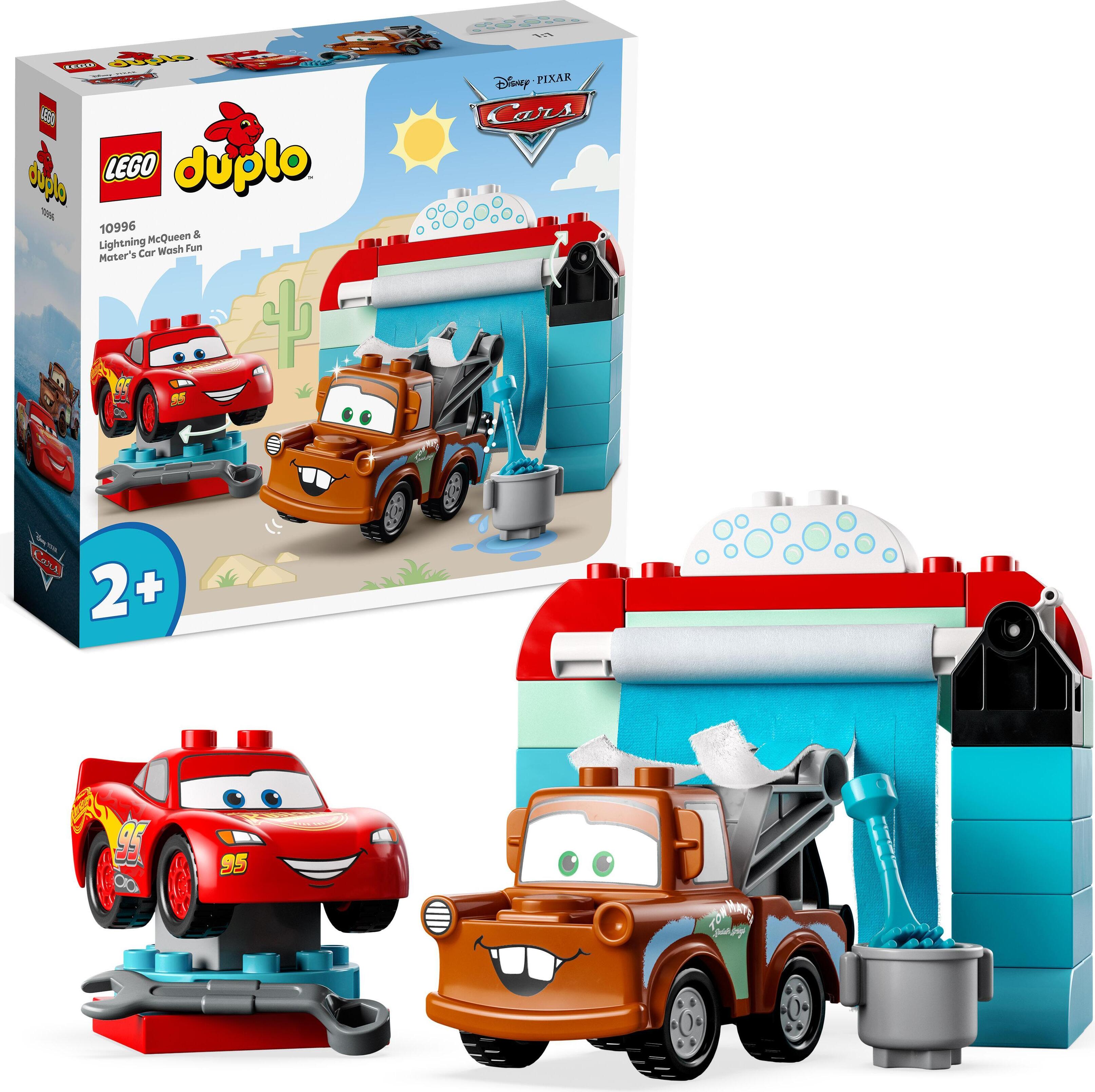 LEGO 10996 DUPLO Disney and Pixar's Cars Lightning McQueen & Mater in der Waschanlage Spielzeugautos, Motorikspielzeug für Jungen und Mädchen ab 2 Jahren