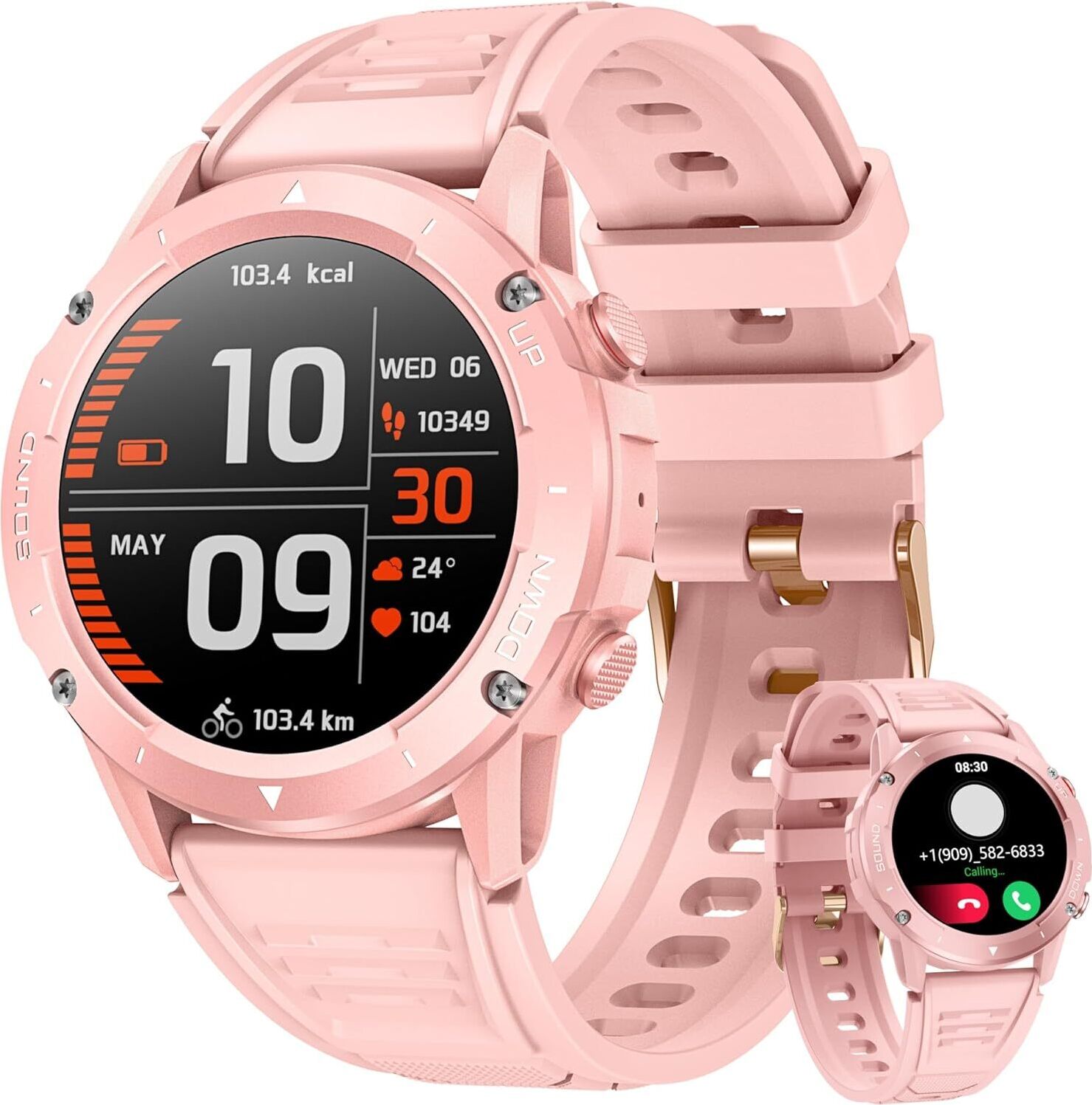 Motsfit Fur Herren Smartwatch mit Sport Bluetooth-Telefonfunktion: Pulsmesser 100+ Sportmodi IP68 wasserdicht Fitness Tracker