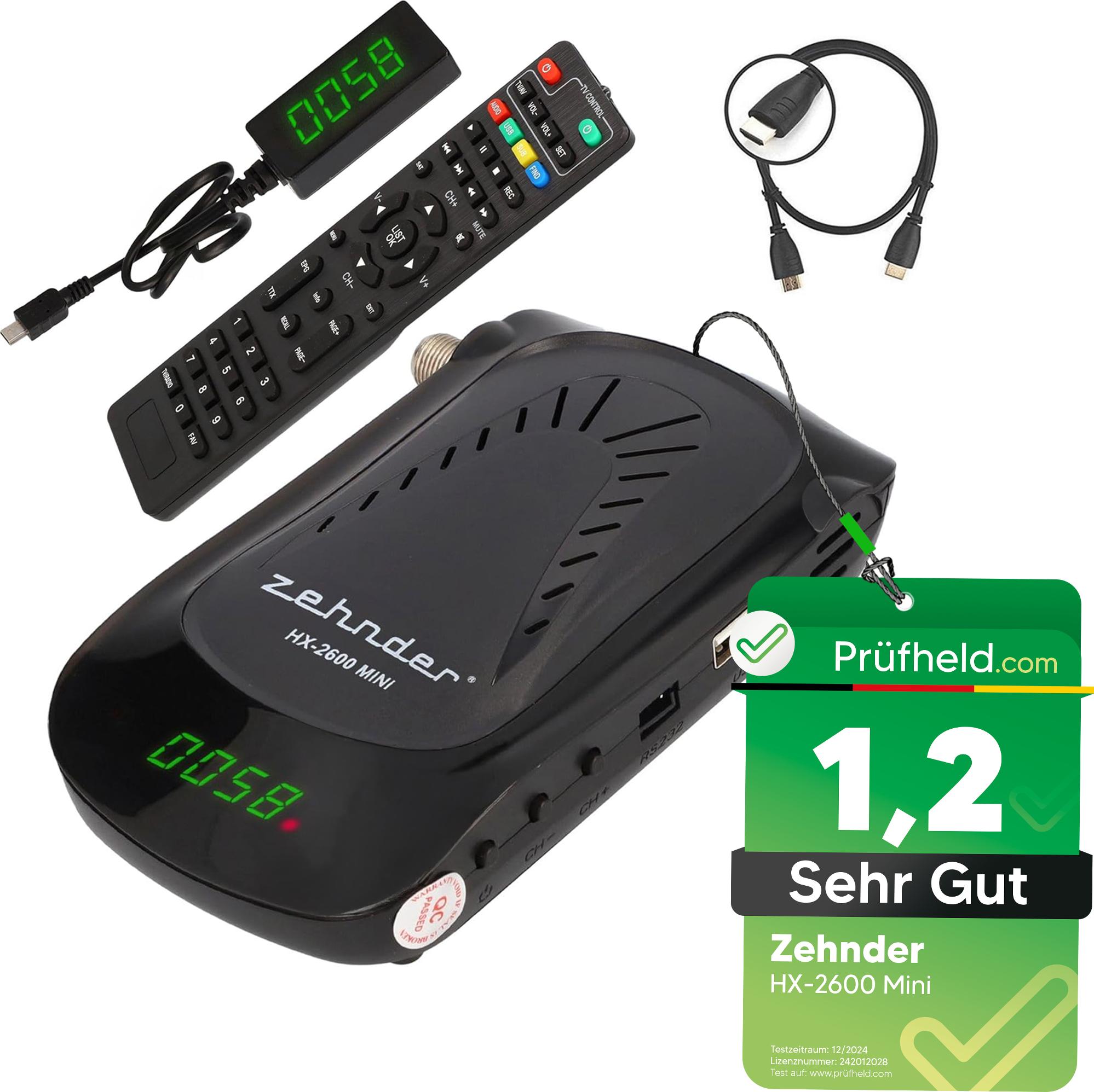 Zehnder HX 2600 Mini Digital Sat Receiver HD + HDMI Kabel, mit Aufnahmefunktion, Satelliten HD-Receiver Satelliten-Receiver, für Satellitenschüssel Fernseher, HD fähig
