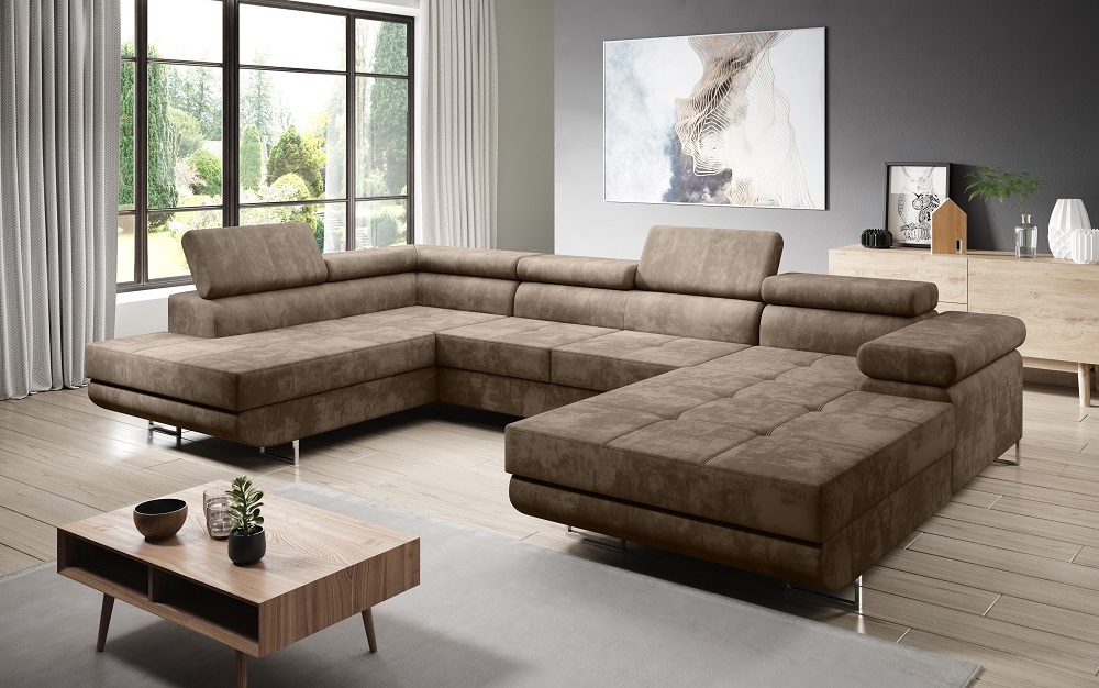 FURMEB Patryk Hojka FurMeb24 | Ecksofa MANDANA U | Sofa mit Schlaffunktion & Bettkasten | Rechts, 350x202 cm | Verstellbare Kopfsttzen | Freistehend