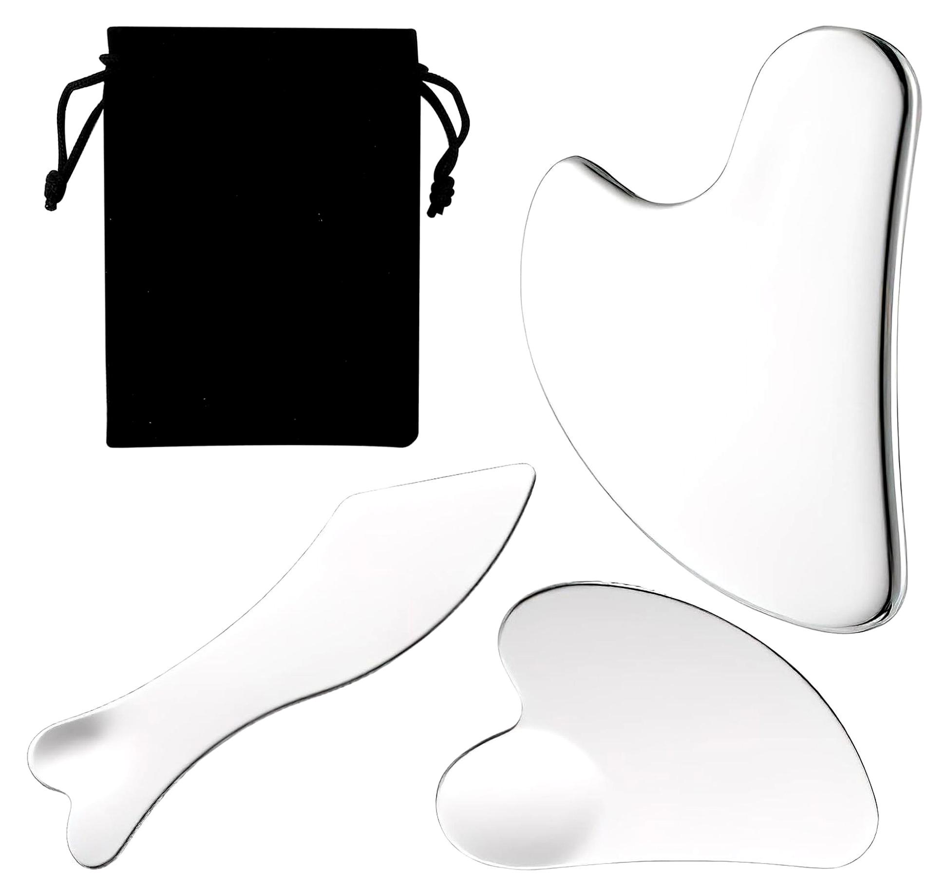 Markenlos 3-teiliges Gua Sha Edelstahl Set für Gesichtsmassage und Konturierung