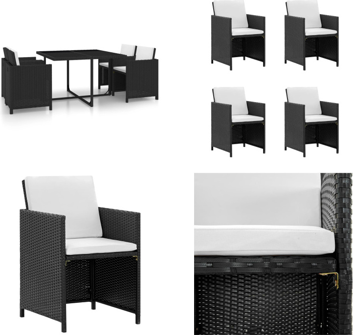 vidaXL 5-dielny záhradný jedálenský set s vankúšmi polyratan čierny - Set záhradného nábytku - Sety záhradného nábytku - Záhradný stôl a stoličky - Záhradné stoly a stoličky