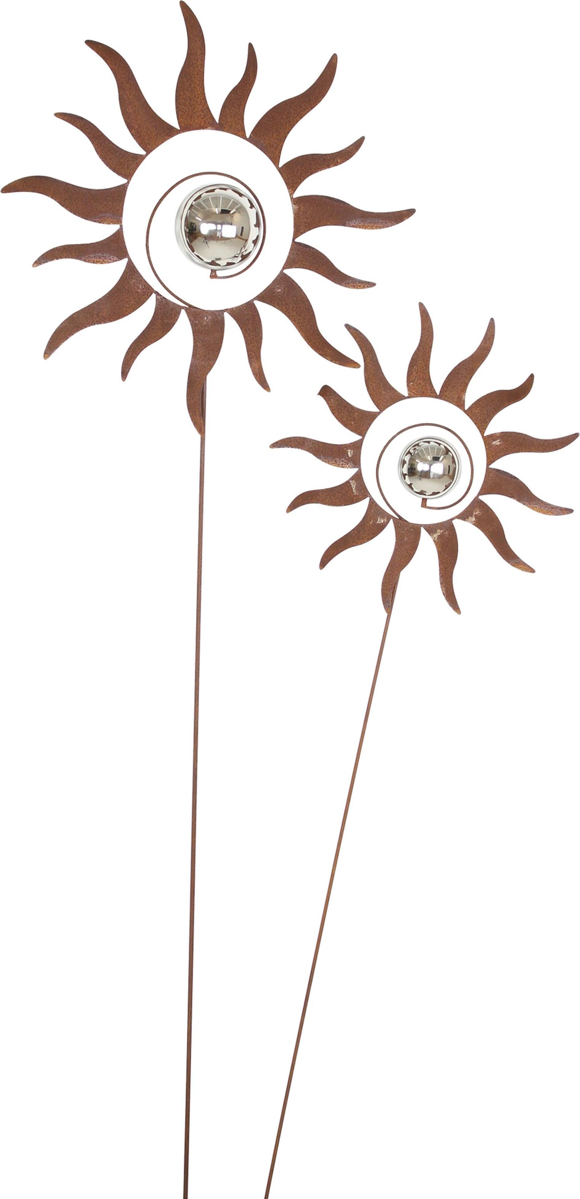 Frank-Flechtwaren FRANK FLECHTWAREN Gartenstecker Kugelsonne, im 2er Set Ø 29 cm, Höhe 103 cm, Ø 39 cm, Höhe 127 cm 221262