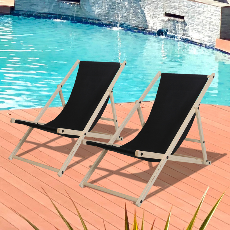 SWANEW Deck Chair Camping Chair Wood Folding Garden Chair Foldable Foldable Fabric Deck Black 2 ks