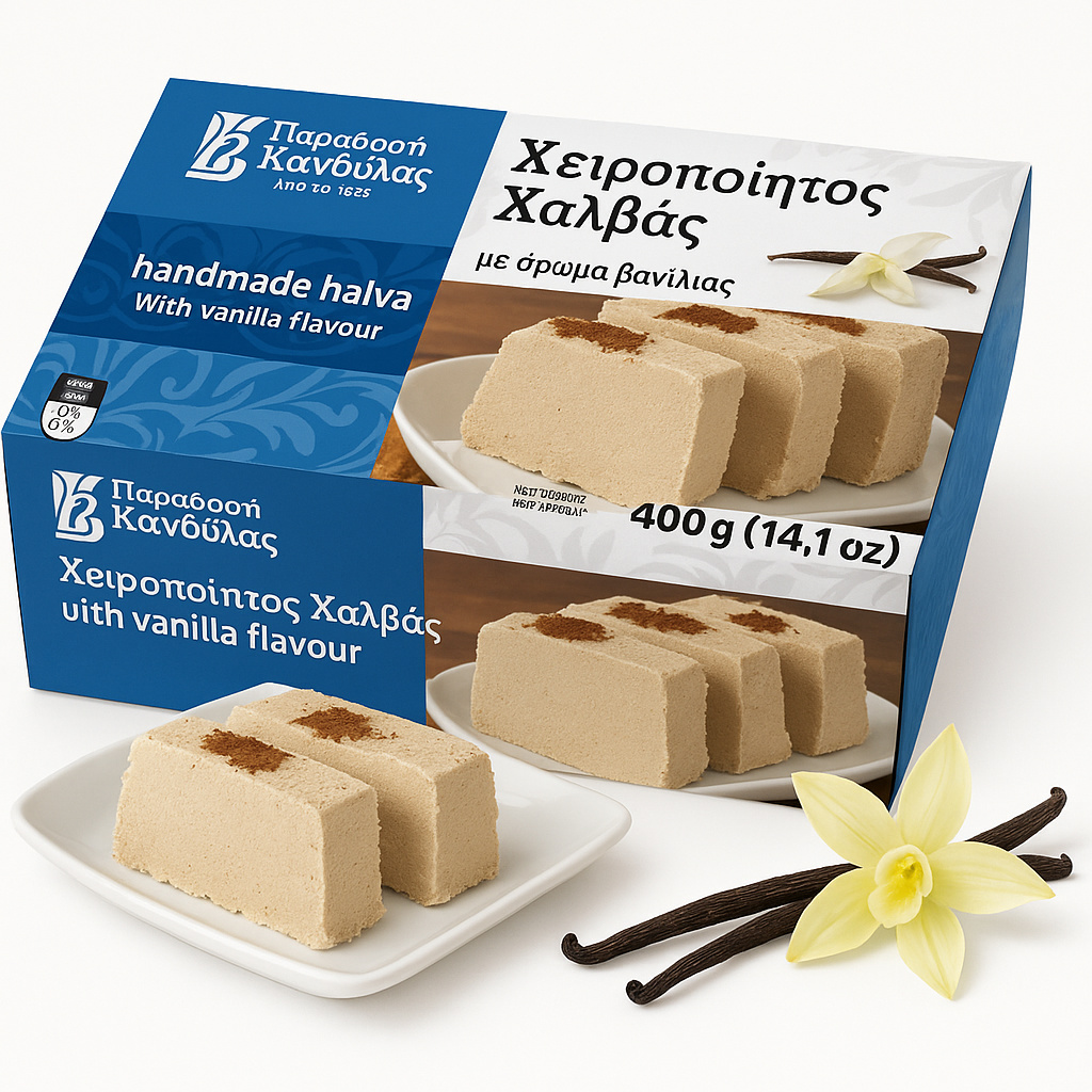 Kandylas, Griechische Halva, Halva, 400g, Vanille-Halva, Süßigkeiten, Griechische Süßigkeiten