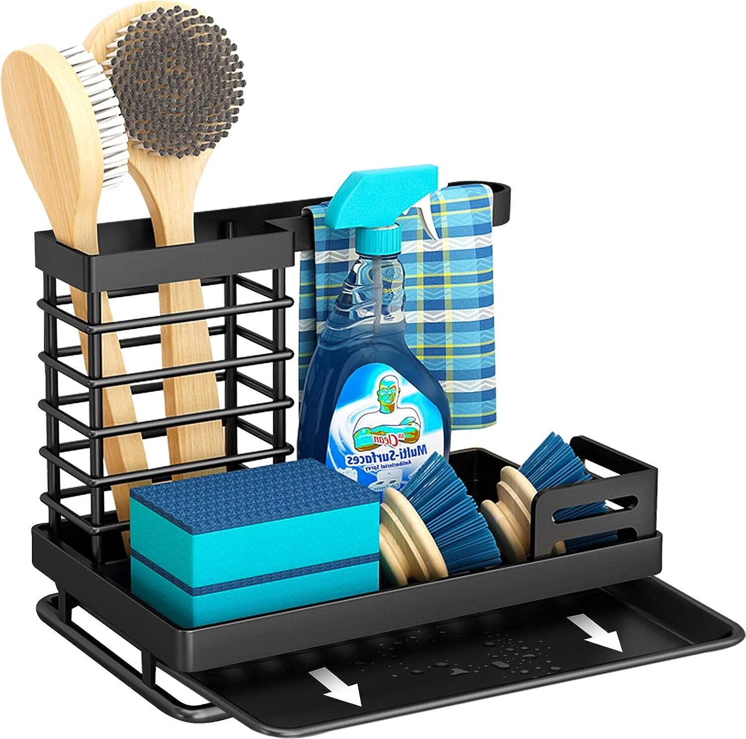 youjia Spülbecken Organizer Spülbecken Caddy Organizer Edelstahl Küchen Organizer Waschbecken Spülbecken Organizer mit Abflusspfanne für Küche Schwamm Organizer, schwarz