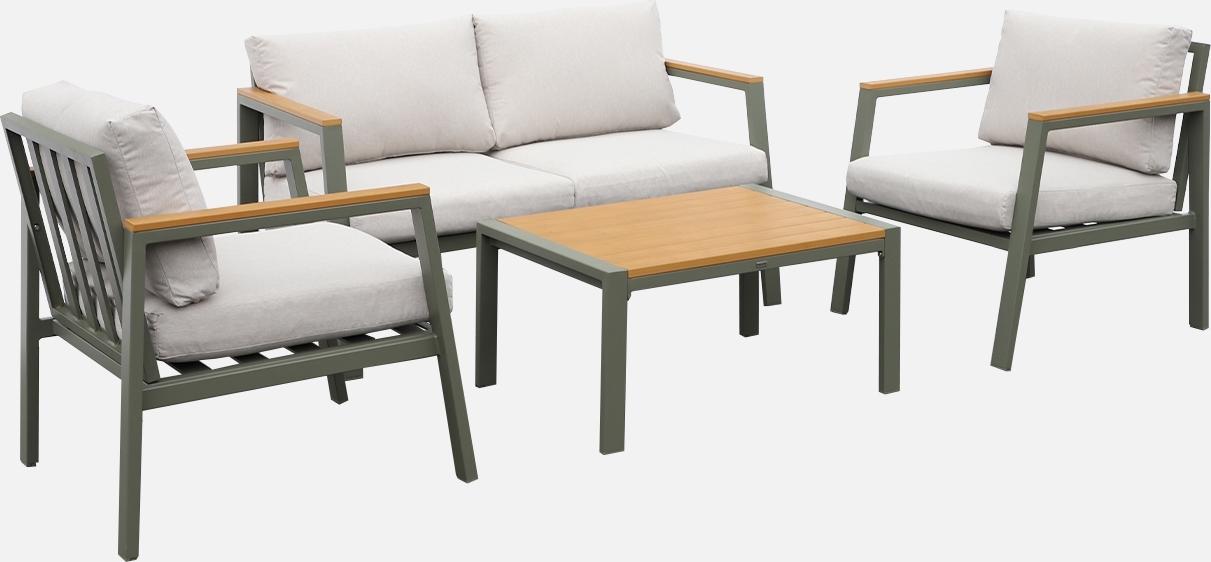 sweeek - Gartenlounge-Set aus Aluminium und Polywood, 4-Sitzer - Khaki AFPW3101SVBG