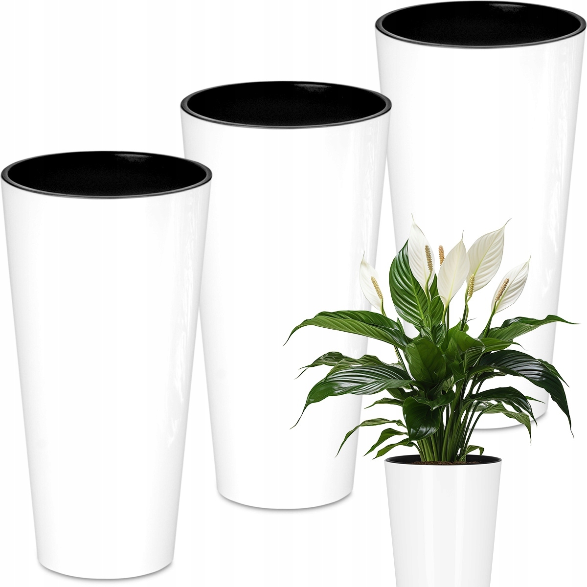 Vaso Fioriera Tubus Slim Shine Altezza 28,5 Cm: Design Affusolato In Plastica, Colore Bianco, Con Inserti Rimovibili - 2