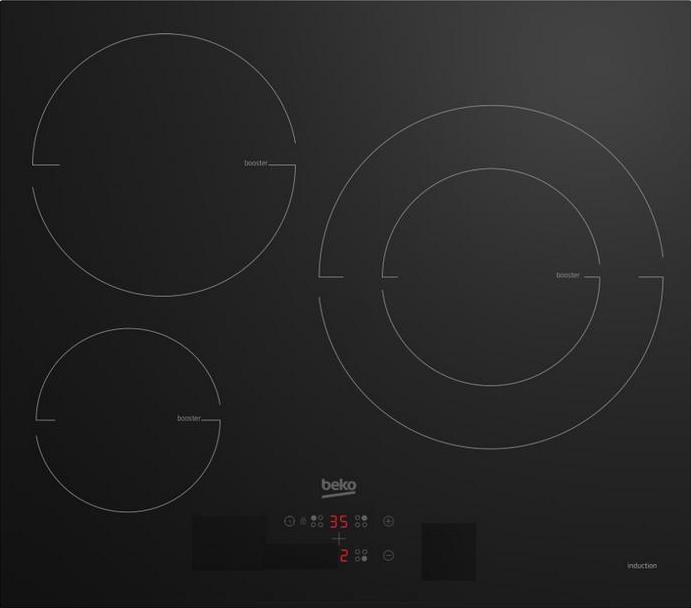 Beko HII63405MT, čierna, integrovaná, 60 cm, indukčná varná doska, sklo, 3 zóny