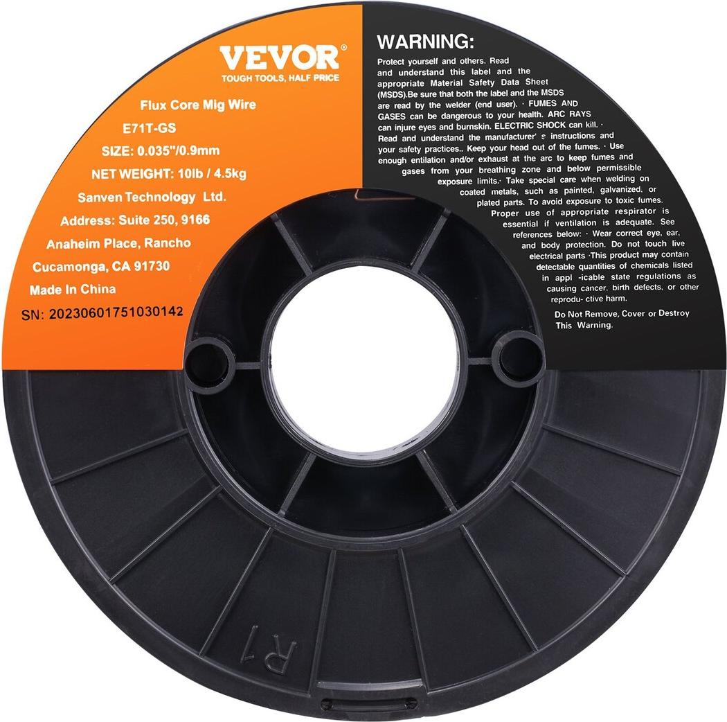VEVOR Flux Core Welding Wire, E71T-GS 0.035-inch 10LBS, Gasless Mild Steel MIG Welding Wire with Low Splatter for All Position Arc Welding and Outdoor Use