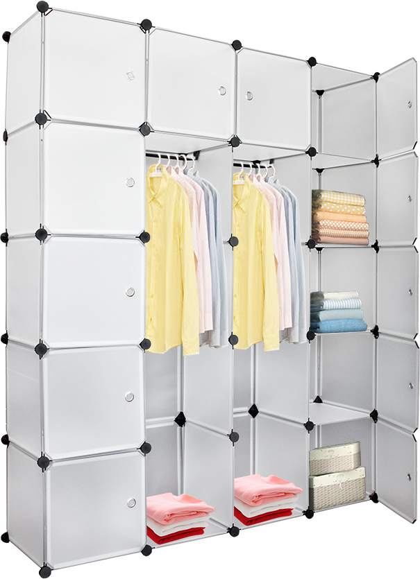 EINFEBEN Kleiderschrank kleiderschränke Kleiderschraenke Steckregal mit Türen 20 Fächern schrank regalsystem Kleiderschrank kleiderschränke Garderobe DIY 180 x 142 x 37 cm RL-HG5757-1-DCgm-f