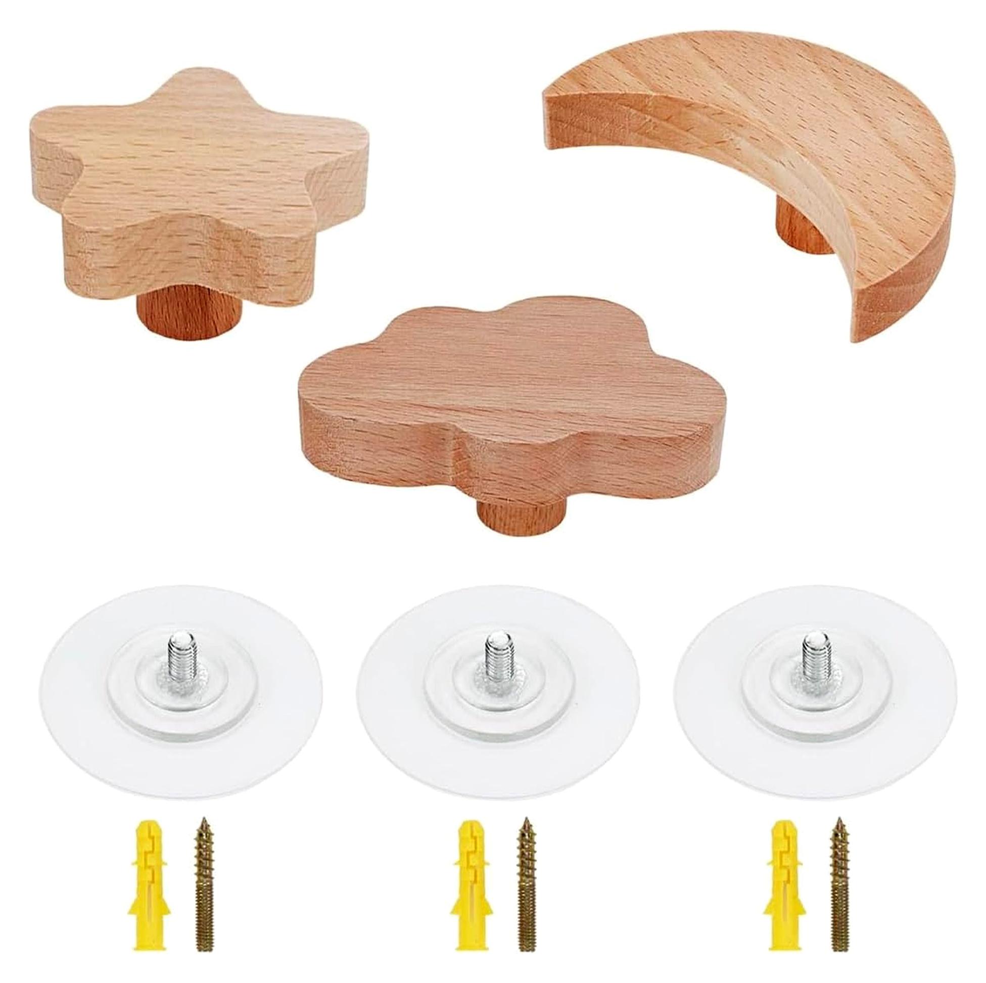 Markenlos 3er-Set Wandhaken aus Buchenholz, zwei Installationsmethoden, für eine gemütliche Atmosphäre