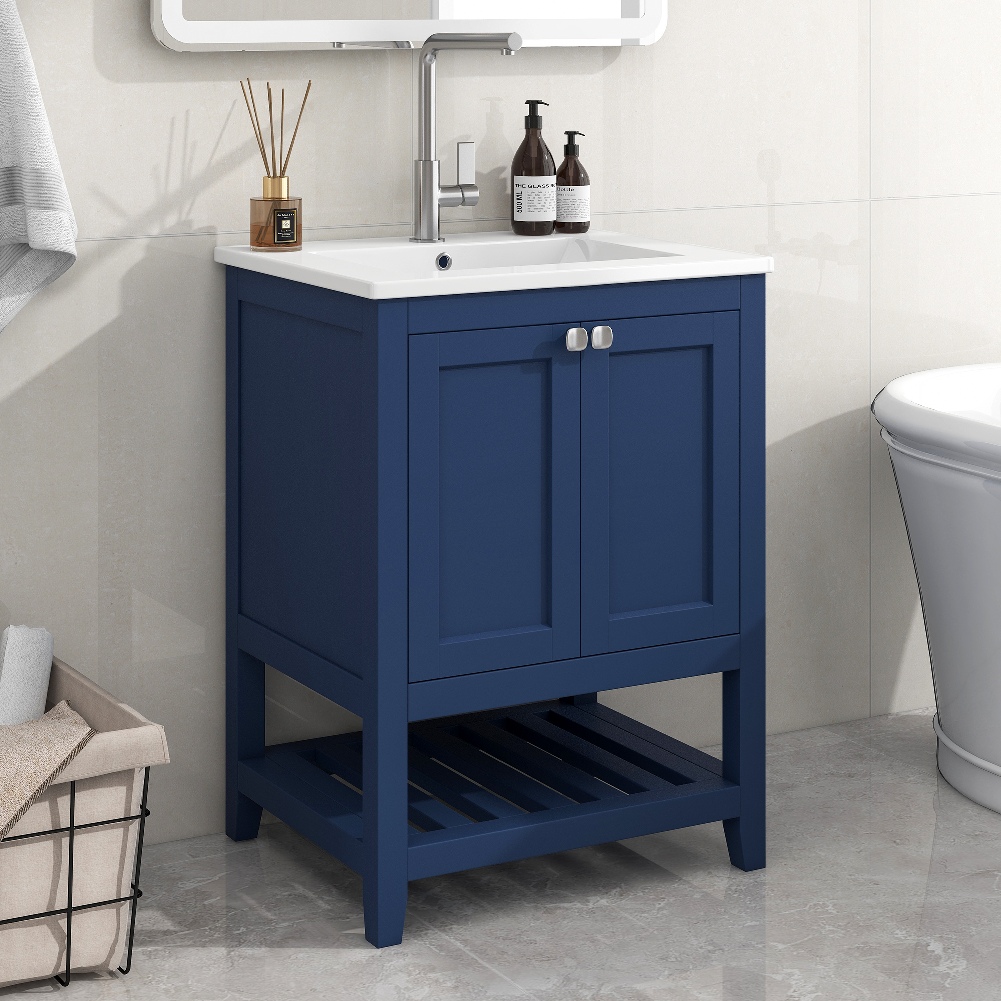 STILVORA Badmöbel-Sets mit 60cm Unterschrank,Waschtisch mit Waschbecken aus Keramik,Einzelwaschtisch geeignet für Badezimmer,Blau