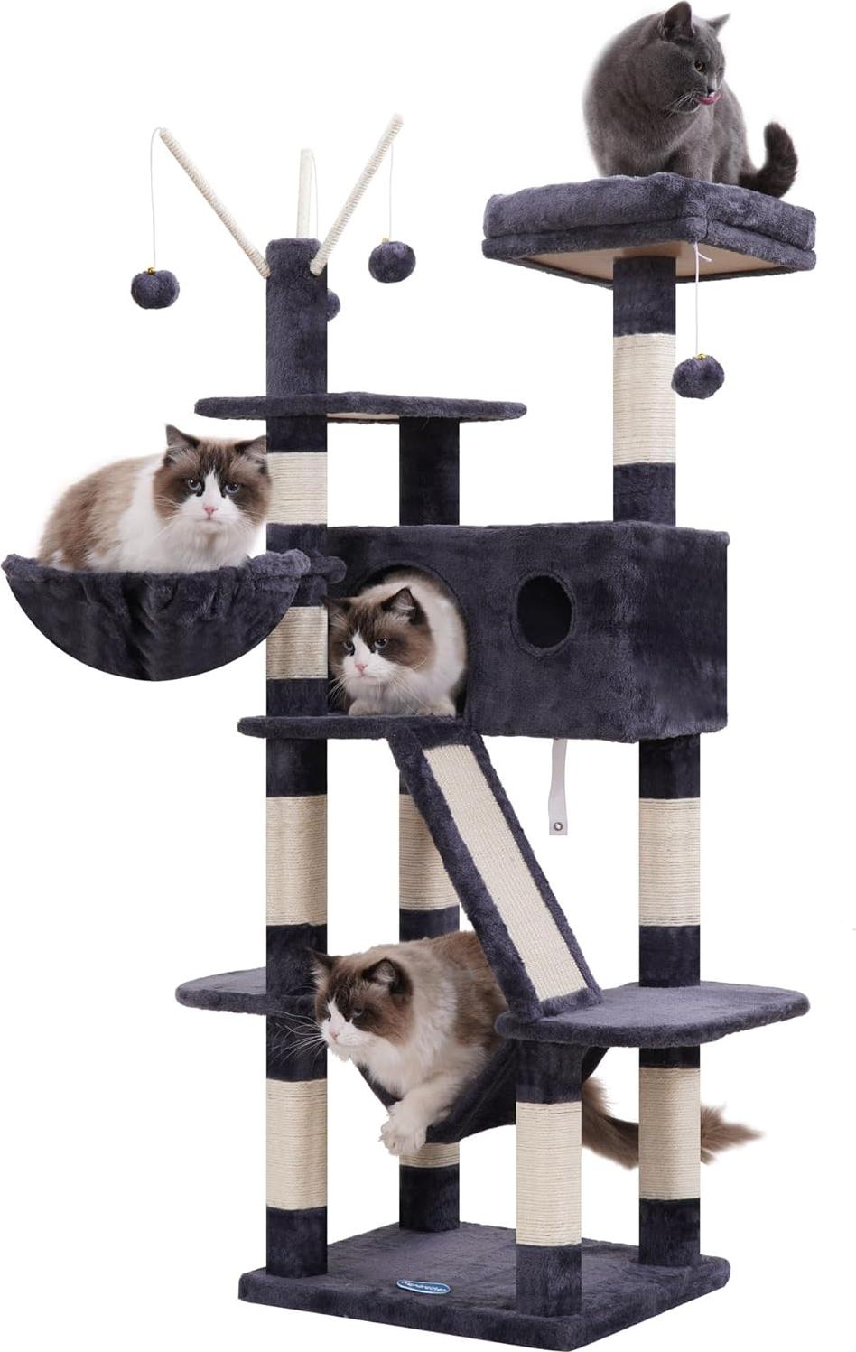 Kratzbaum für Katzen - hoher Katzenbaum mit Nest - 154 cm - rauchgrau