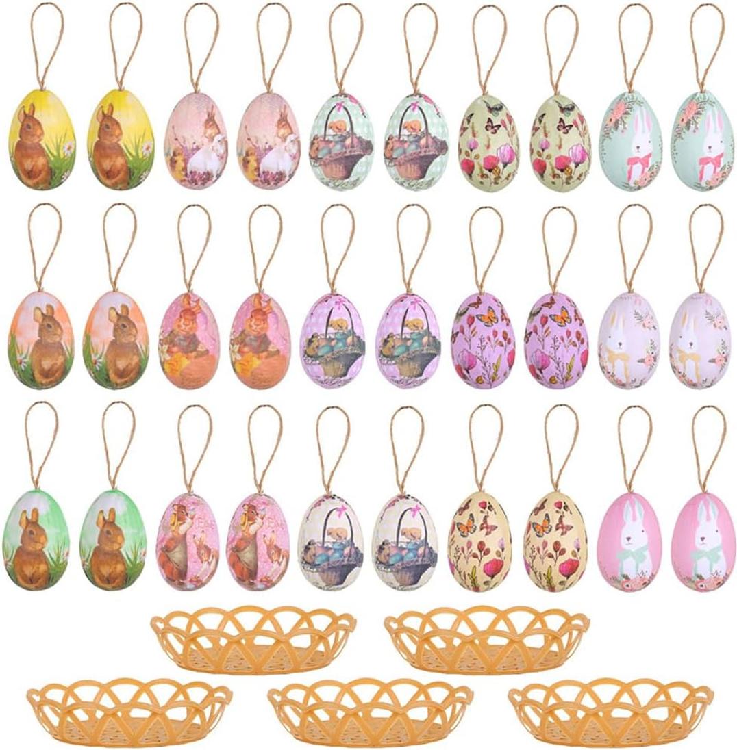 Mmgoqqt 30 Stück hängende Ostereier-Dekorationen, kreative geflochtene Korbeier, Osterdekoration, Feiertagsparty-Zubehör Kau-LA-25093-36