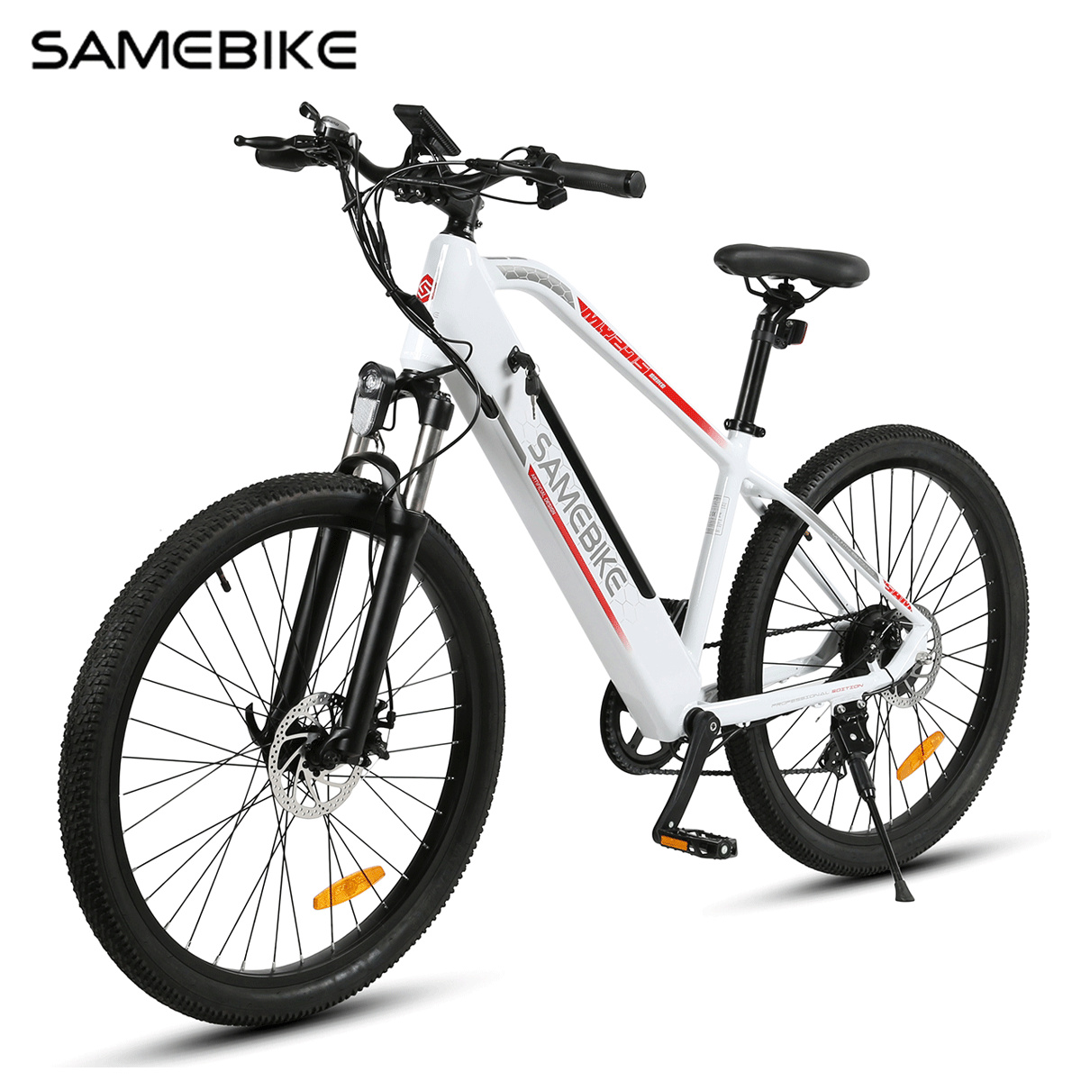 Samebike 27.5" horský elektrický bicykel s asistenciou Shimano 7S IP54 Hydraulické odpruženie Predná vidlica 150 kg biela